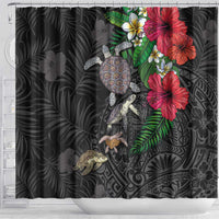 Hawaiian Tropical Plants and Turtles Shower Curtain Polynesian Art Motifs