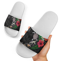 Hawaiian Tropical Plants and Turtles Slide Sandals Polynesian Art Motifs