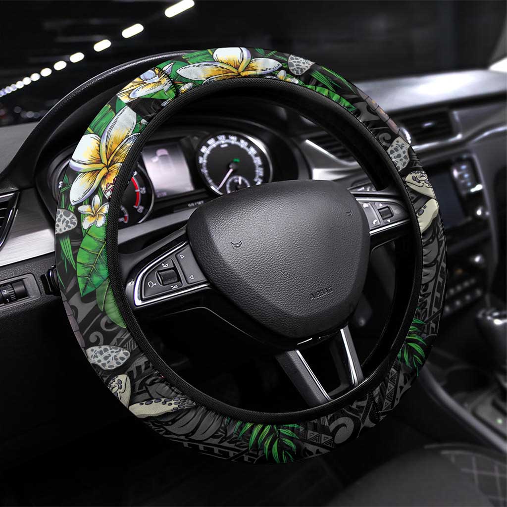 Hawaiian Tropical Plants and Turtles Steering Wheel Cover Polynesian Art Motifs