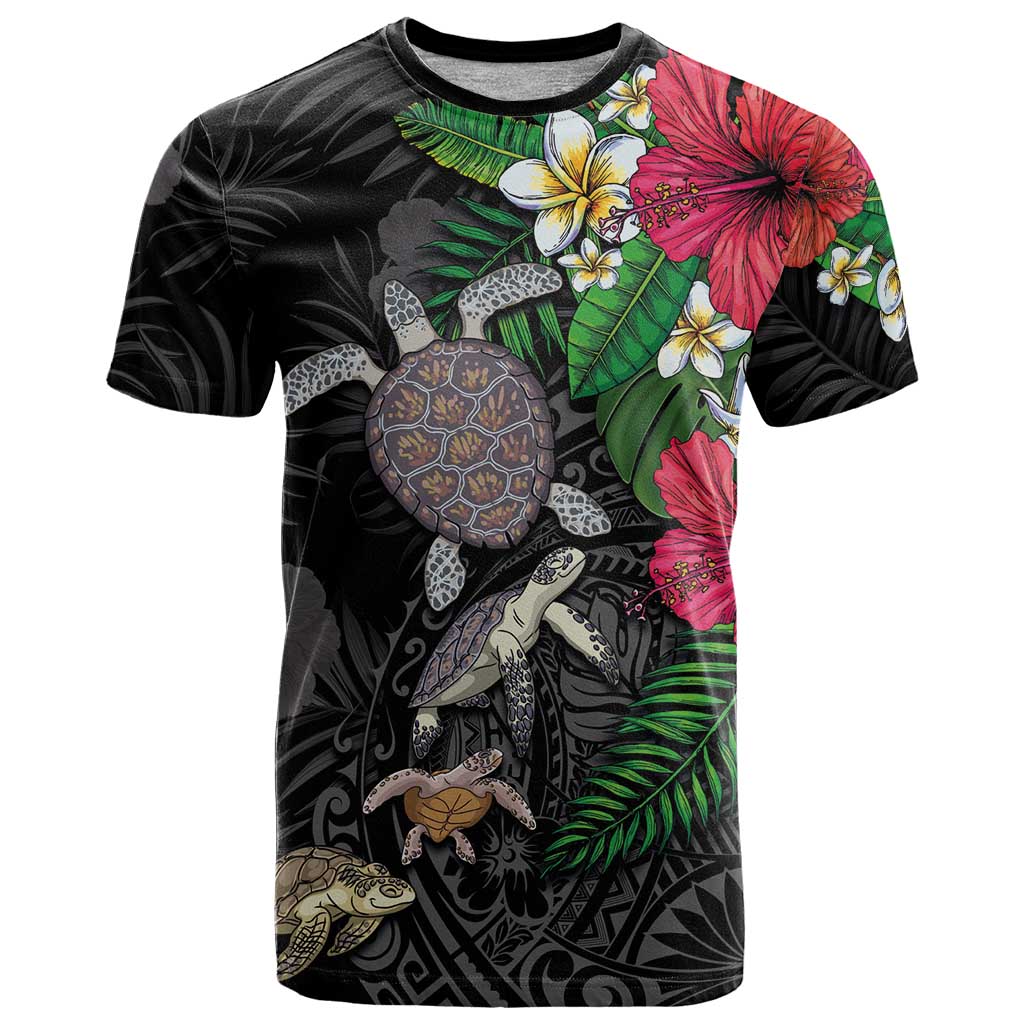 Hawaiian Tropical Plants and Turtles T Shirt Polynesian Art Motifs