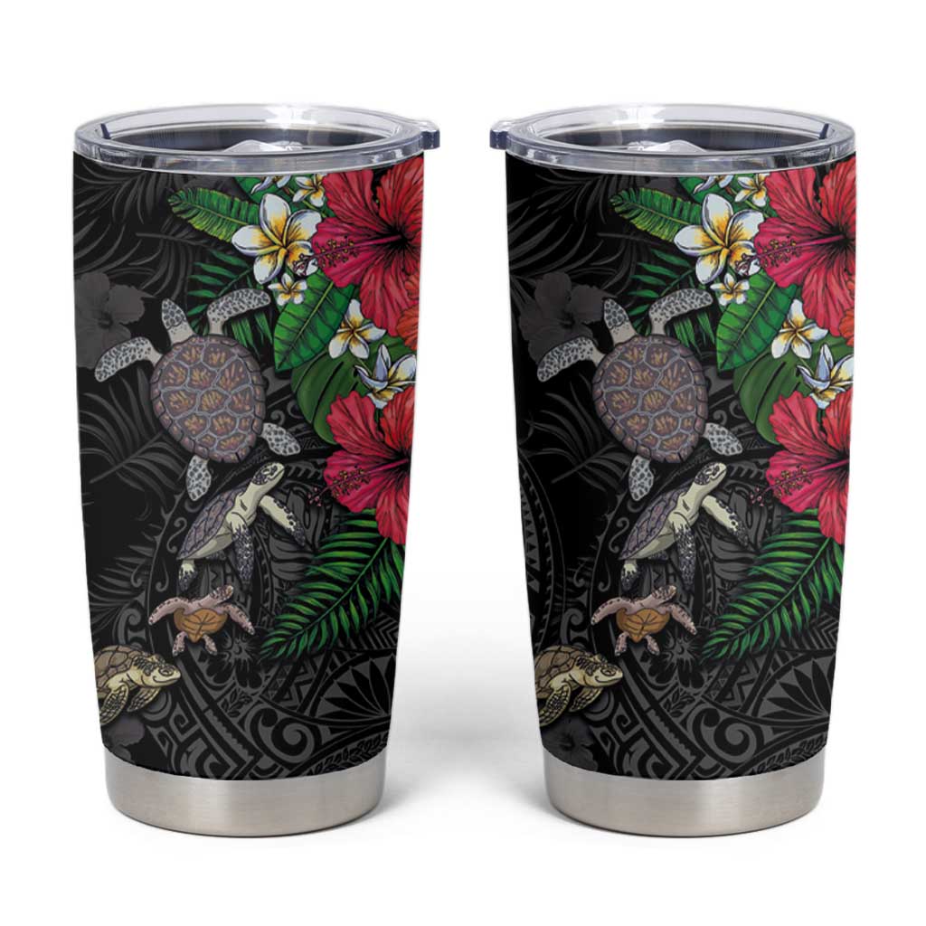 Hawaiian Tropical Plants and Turtles Tumbler Cup Polynesian Art Motifs