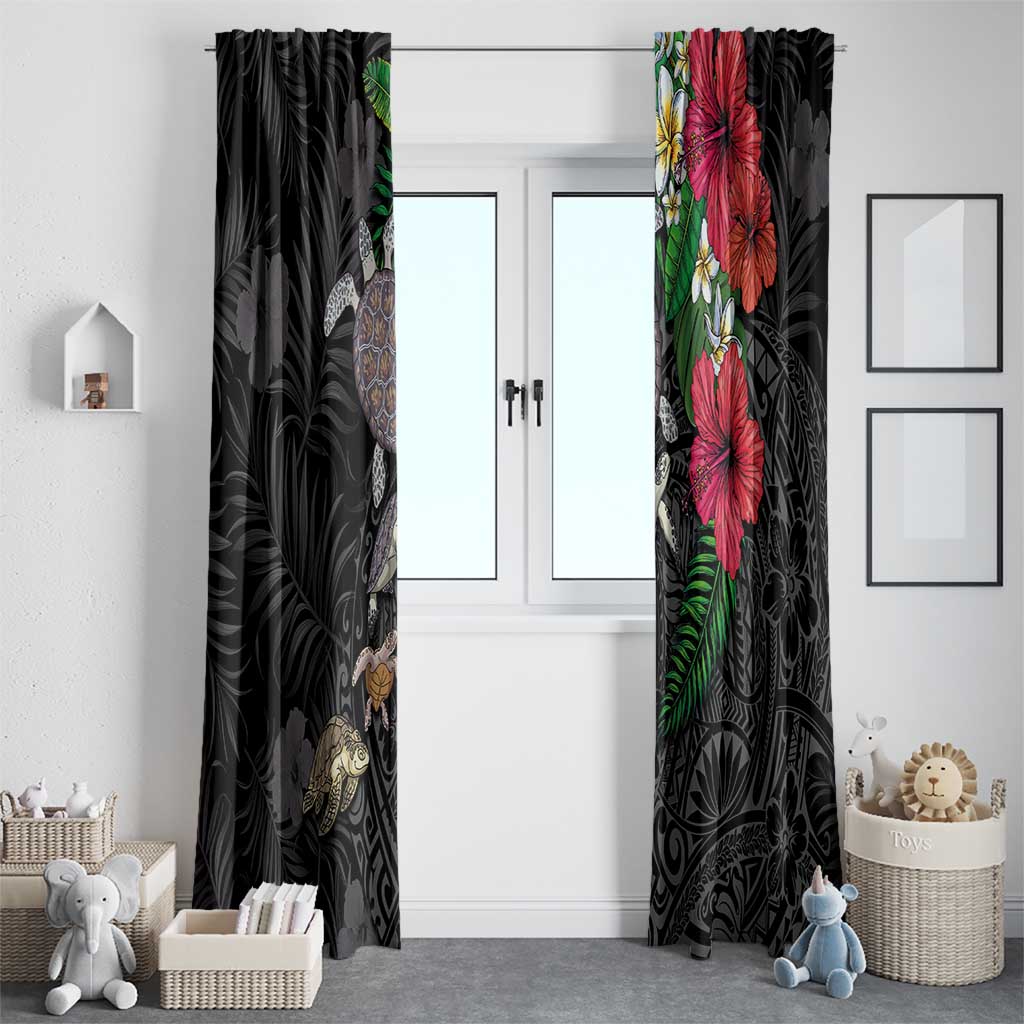 Hawaiian Tropical Plants and Turtles Window Curtain Polynesian Art Motifs