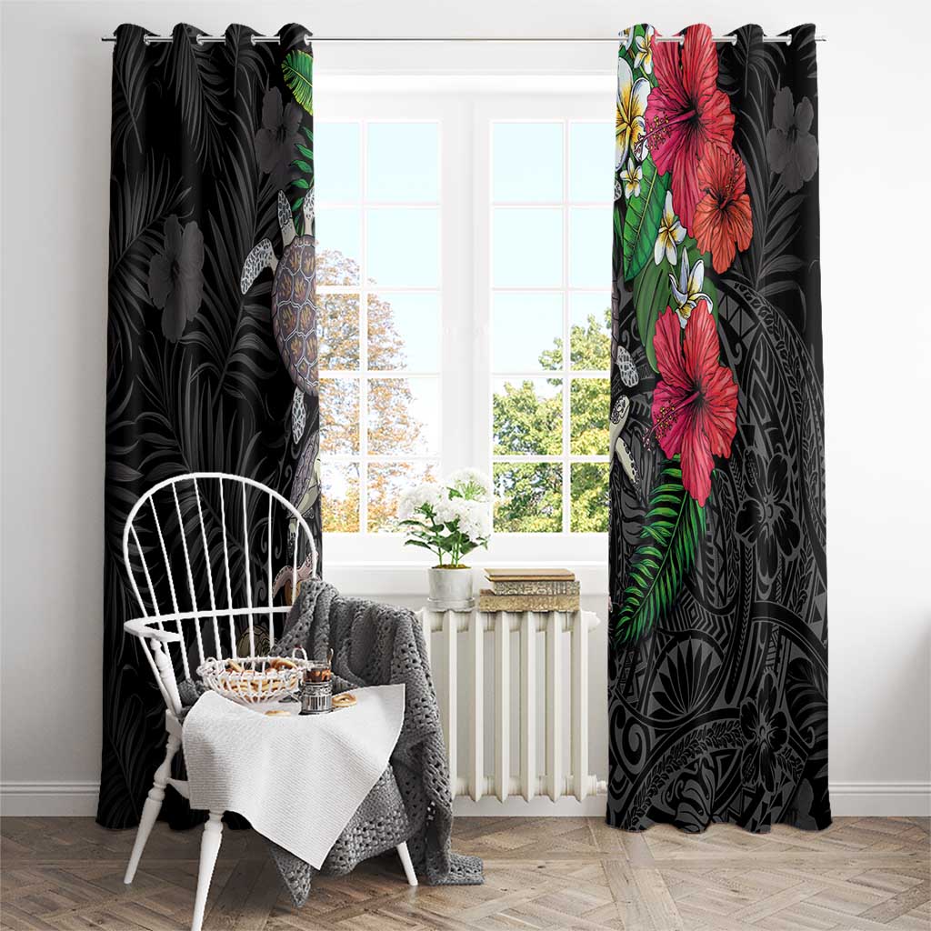 Hawaiian Tropical Plants and Turtles Window Curtain Polynesian Art Motifs
