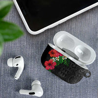 Hawaiian Tropical Plants AirPods Case Kakau Tattoo and Polynesian Pattern Half Black Color