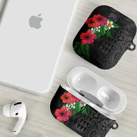 Hawaiian Tropical Plants AirPods Case Kakau Tattoo and Polynesian Pattern Half Black Color