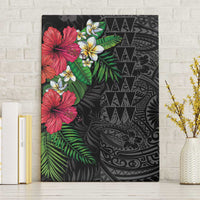 Hawaiian Tropical Plants Canvas Wall Art Kakau Tattoo and Polynesian Pattern Half Black Color