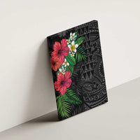 Hawaiian Tropical Plants Canvas Wall Art Kakau Tattoo and Polynesian Pattern Half Black Color