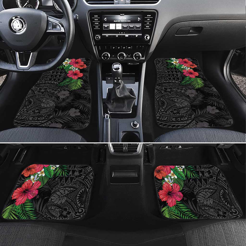 Hawaiian Tropical Plants Car Mats Kakau Tattoo and Polynesian Pattern Half Black Color