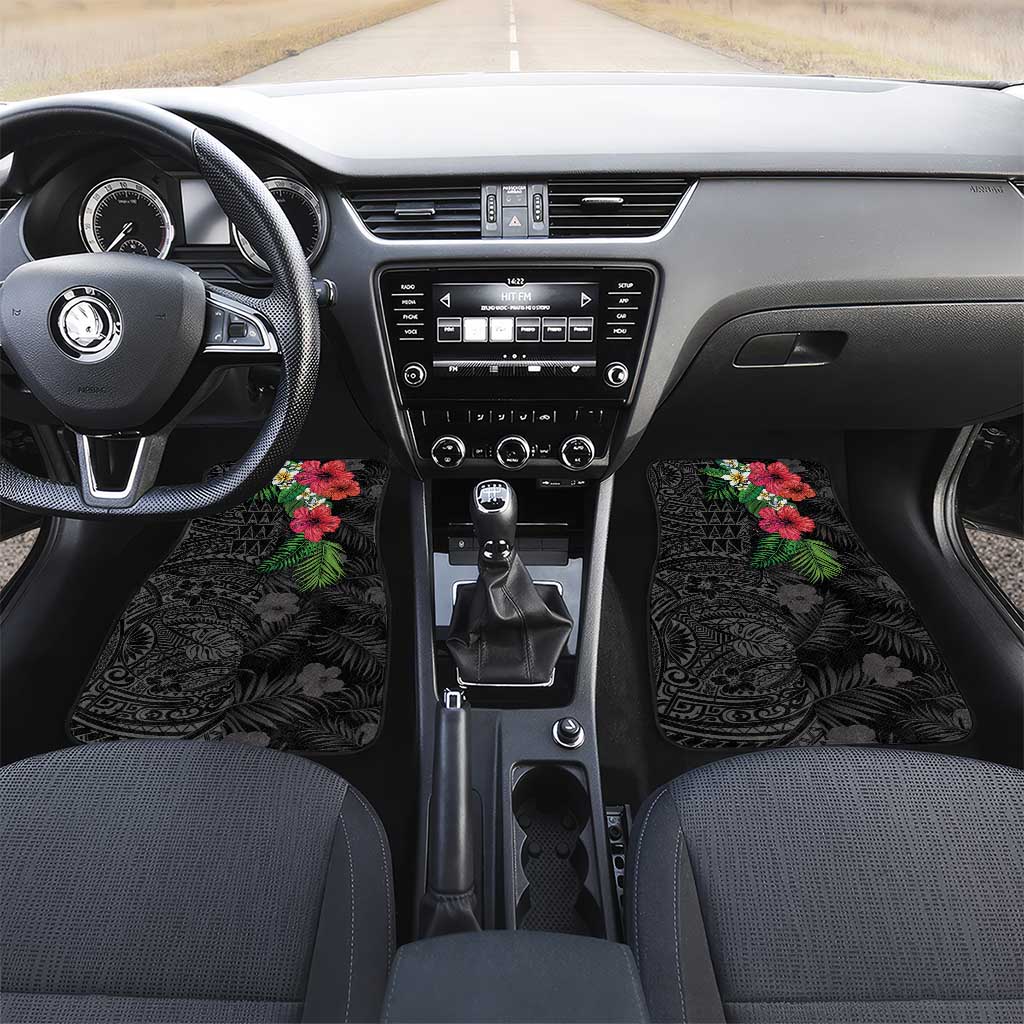 Hawaiian Tropical Plants Car Mats Kakau Tattoo and Polynesian Pattern Half Black Color