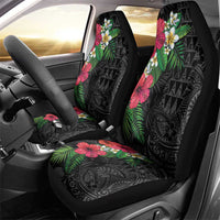 Hawaiian Tropical Plants Car Seat Cover Kakau Tattoo and Polynesian Pattern Half Black Color