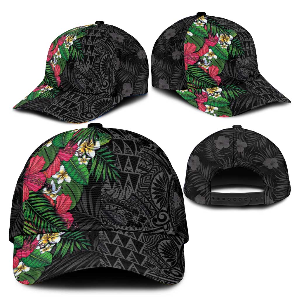 Hawaiian Tropical Plants Classic Cap Kakau Tattoo and Polynesian Pattern Half Black Color