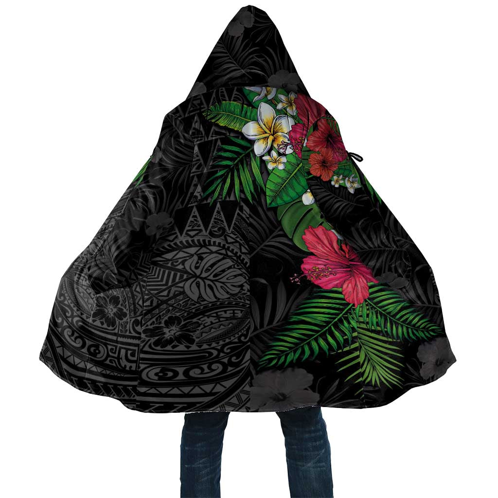 Hawaiian Tropical Plants Cloak Kakau Tattoo and Polynesian Pattern Half Black Color
