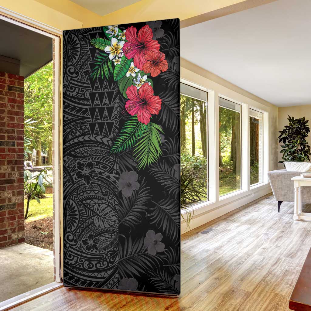 Hawaiian Tropical Plants Door Cover Kakau Tattoo and Polynesian Pattern Half Black Color