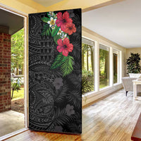 Hawaiian Tropical Plants Door Cover Kakau Tattoo and Polynesian Pattern Half Black Color