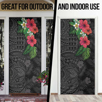 Hawaiian Tropical Plants Door Cover Kakau Tattoo and Polynesian Pattern Half Black Color