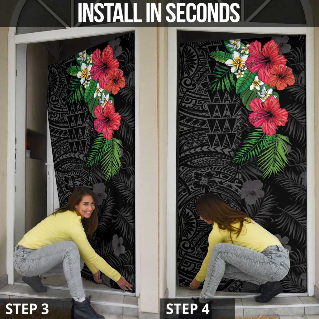 Hawaiian Tropical Plants Door Cover Kakau Tattoo and Polynesian Pattern Half Black Color