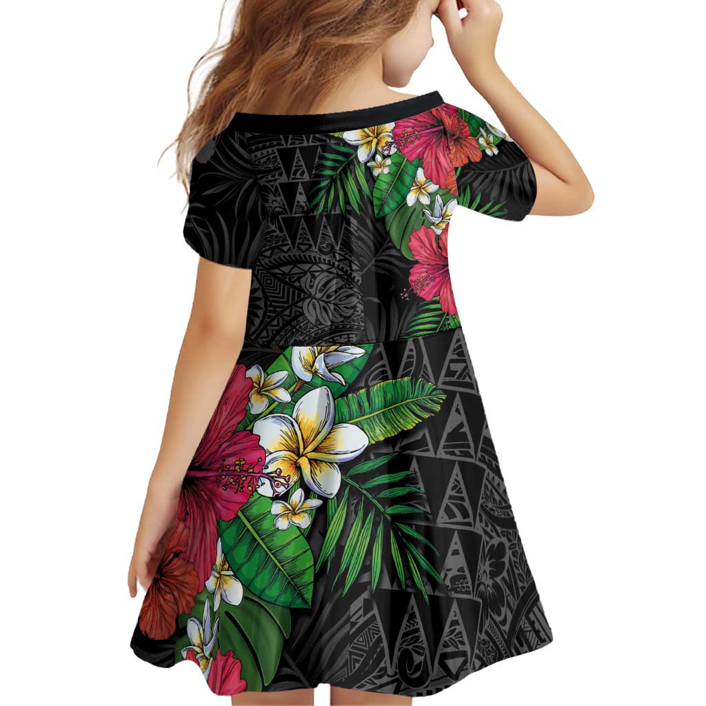 Hawaiian Tropical Plants Family Matching Off Shoulder Short Dress and Hawaiian Shirt Kakau Tattoo and Polynesian Pattern Half Black Color LT03 - Polynesian Pride