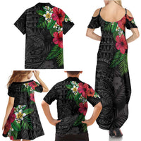 Hawaiian Tropical Plants Family Matching Summer Maxi Dress and Hawaiian Shirt Kakau Tattoo and Polynesian Pattern Half Black Color LT03 - Polynesian Pride