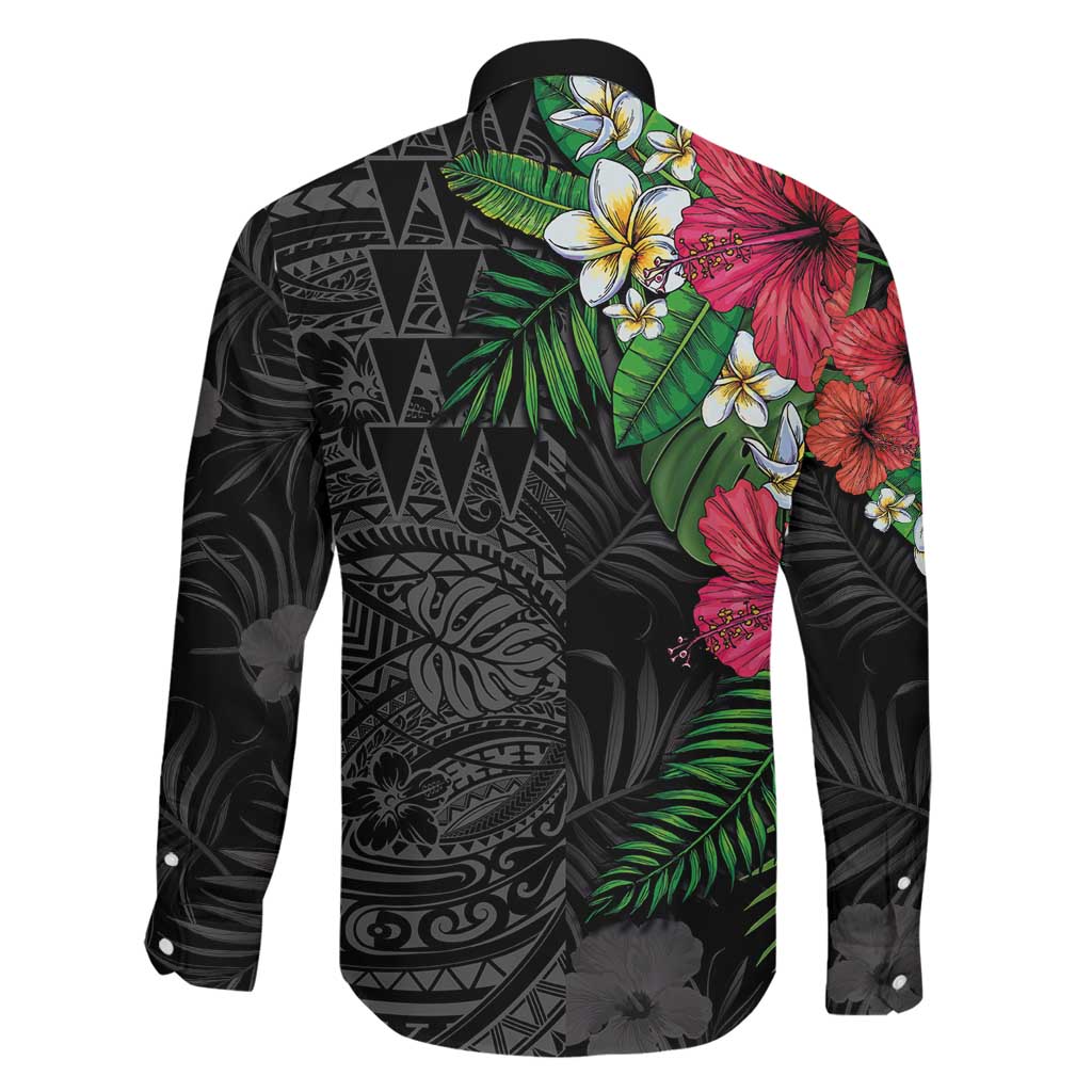 Hawaiian Tropical Plants Family Matching Summer Maxi Dress and Hawaiian Shirt Kakau Tattoo and Polynesian Pattern Half Black Color LT03 - Polynesian Pride