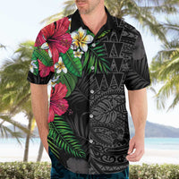 Hawaiian Tropical Plants Hawaiian Shirt Kakau Tattoo and Polynesian Pattern Half Black Color
