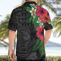 Hawaiian Tropical Plants Hawaiian Shirt Kakau Tattoo and Polynesian Pattern Half Black Color
