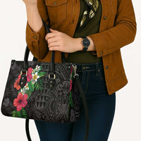 Hawaiian Tropical Plants Leather Bag Kakau Tattoo and Polynesian Pattern Half Black Color
