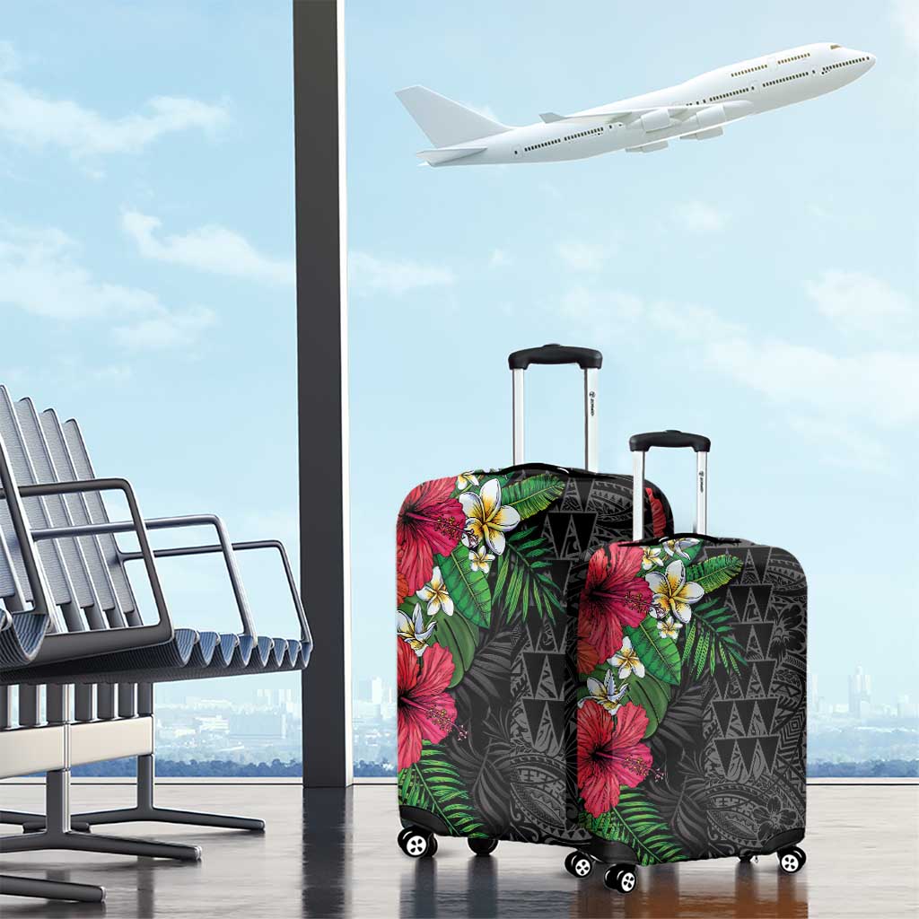 Hawaiian Tropical Plants Luggage Cover Kakau Tattoo and Polynesian Pattern Half Black Color
