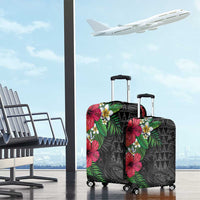 Hawaiian Tropical Plants Luggage Cover Kakau Tattoo and Polynesian Pattern Half Black Color