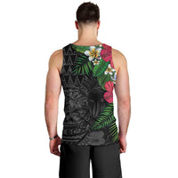 Hawaiian Tropical Plants Men Tank Top Kakau Tattoo and Polynesian Pattern Half Black Color