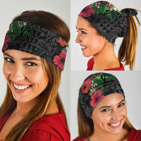 Hawaiian Tropical Plants Neck Gaiter Kakau Tattoo and Polynesian Pattern Half Black Color