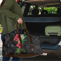 Hawaiian Tropical Plants Travel Bag Kakau Tattoo and Polynesian Pattern Half Black Color