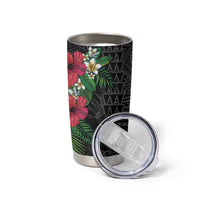 Hawaiian Tropical Plants Tumbler Cup Kakau Tattoo and Polynesian Pattern Half Black Color