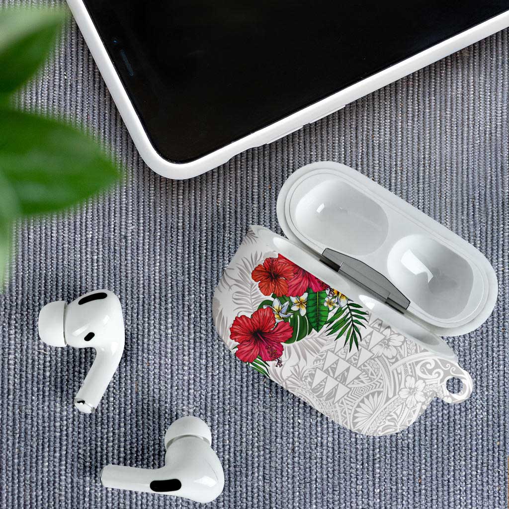 Hawaiian Tropical Plants AirPods Case Kakau Tattoo and Polynesian Pattern Half White Color