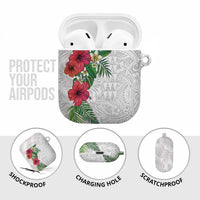Hawaiian Tropical Plants AirPods Case Kakau Tattoo and Polynesian Pattern Half White Color