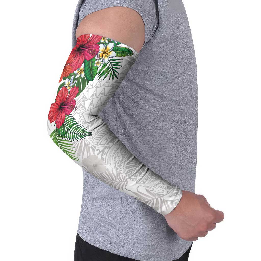 Hawaiian Tropical Plants Arm Sleeves Kakau Tattoo and Polynesian Pattern Half White Color