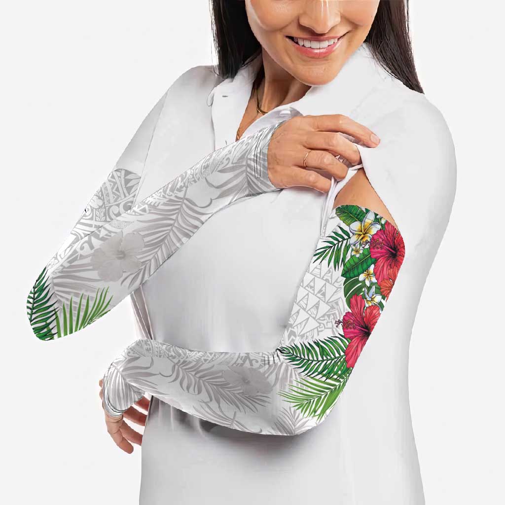 Hawaiian Tropical Plants Arm Sleeves Kakau Tattoo and Polynesian Pattern Half White Color