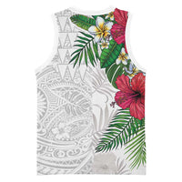 Hawaiian Tropical Plants Basketball Jersey Kakau Tattoo and Polynesian Pattern Half White Color