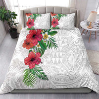Hawaiian Tropical Plants Bedding Set Kakau Tattoo and Polynesian Pattern Half White Color