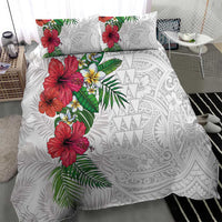 Hawaiian Tropical Plants Bedding Set Kakau Tattoo and Polynesian Pattern Half White Color