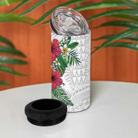 Hawaiian Tropical Plants 4 in 1 Can Cooler Tumbler Kakau Tattoo and Polynesian Pattern Half White Color