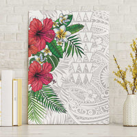 Hawaiian Tropical Plants Canvas Wall Art Kakau Tattoo and Polynesian Pattern Half White Color