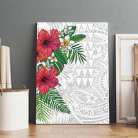 Hawaiian Tropical Plants Canvas Wall Art Kakau Tattoo and Polynesian Pattern Half White Color