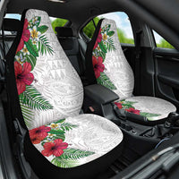 Hawaiian Tropical Plants Car Seat Cover Kakau Tattoo and Polynesian Pattern Half White Color