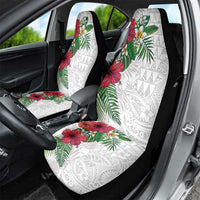 Hawaiian Tropical Plants Car Seat Cover Kakau Tattoo and Polynesian Pattern Half White Color