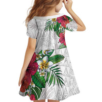 Hawaiian Tropical Plants Family Matching Off Shoulder Short Dress and Hawaiian Shirt Kakau Tattoo and Polynesian Pattern Half White Color LT03 - Polynesian Pride