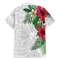 Hawaiian Tropical Plants Family Matching Short Sleeve Bodycon Dress and Hawaiian Shirt Kakau Tattoo and Polynesian Pattern Half White Color LT03 - Polynesian Pride