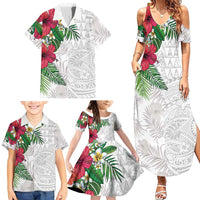 Hawaiian Tropical Plants Family Matching Summer Maxi Dress and Hawaiian Shirt Kakau Tattoo and Polynesian Pattern Half White Color LT03 - Polynesian Pride