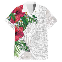 Hawaiian Tropical Plants Family Matching Summer Maxi Dress and Hawaiian Shirt Kakau Tattoo and Polynesian Pattern Half White Color LT03 Dad's Shirt - Short Sleeve White - Polynesian Pride