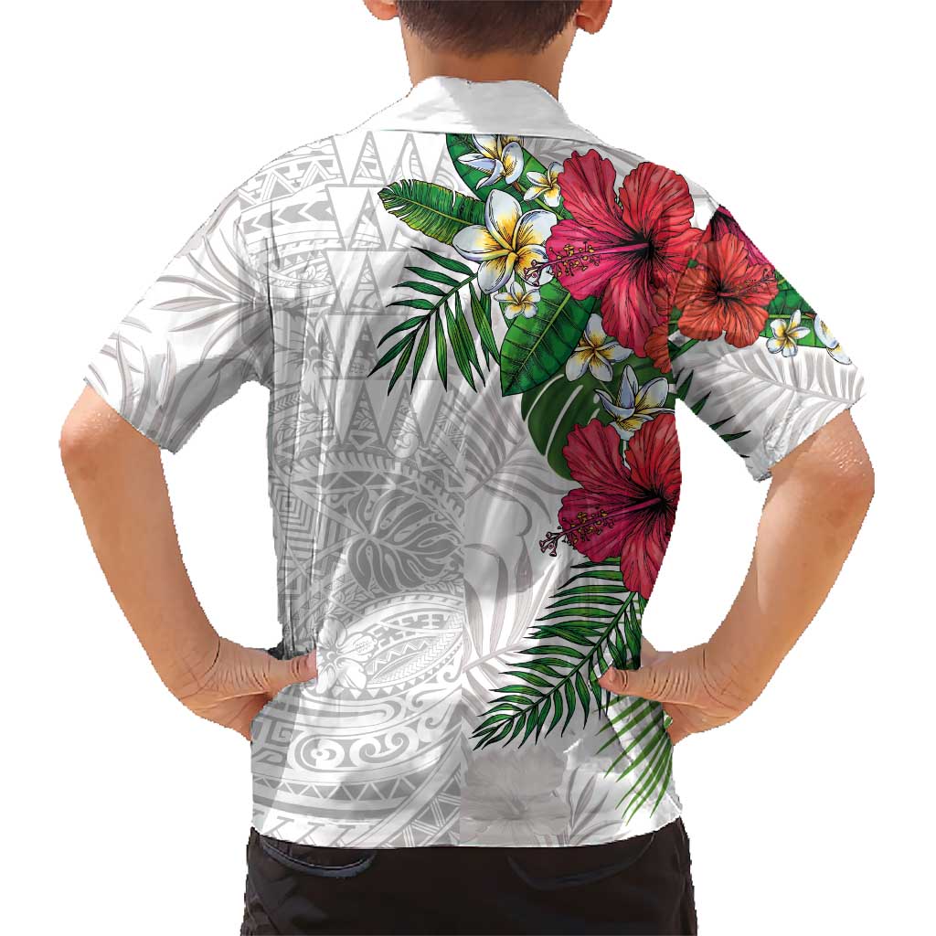 Hawaiian Tropical Plants Family Matching Tank Maxi Dress and Hawaiian Shirt Kakau Tattoo and Polynesian Pattern Half White Color LT03 - Polynesian Pride