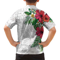 Hawaiian Tropical Plants Family Matching Tank Maxi Dress and Hawaiian Shirt Kakau Tattoo and Polynesian Pattern Half White Color LT03 - Polynesian Pride